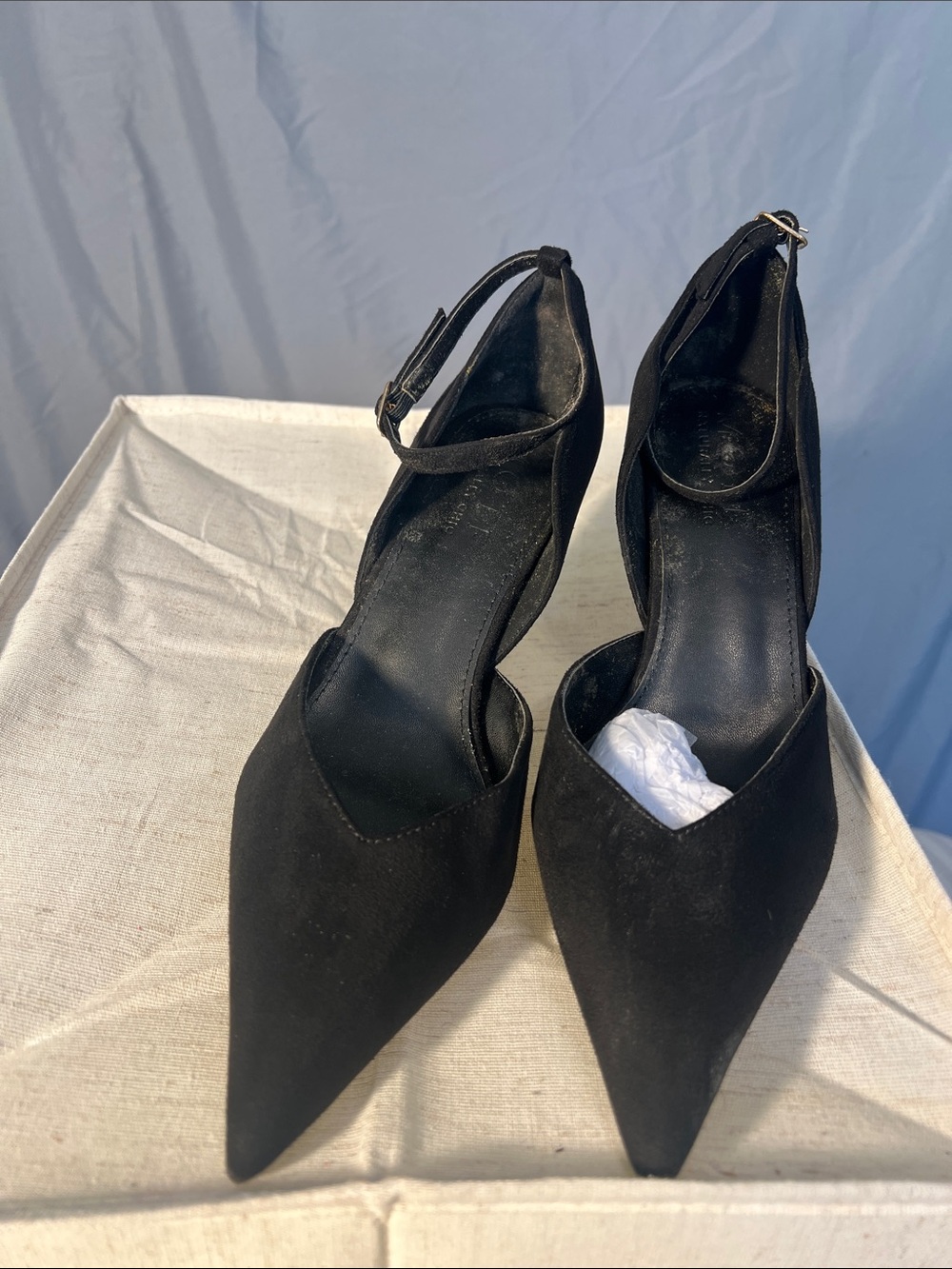 MOTF Black Pointed-Toe Ankle-Strap Heels